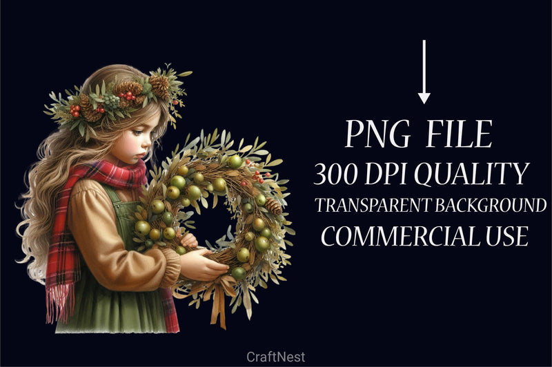 Olive Rustic Christmas Girl Clipart Bundle - CraftNest - Digital Crafting and Art