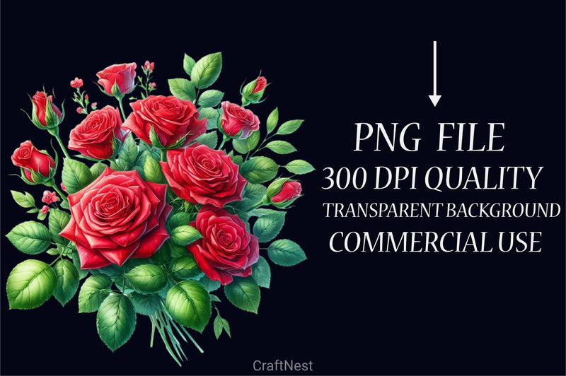 Valentine Red Rose Clipart Bundle - CraftNest - Digital Crafting and Art