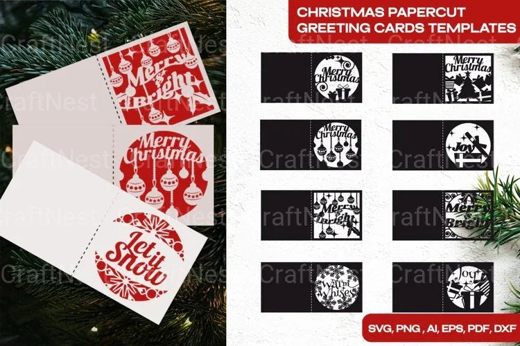 Merry Christmas Papercut Greeting Cards Templates Bundle - CraftNest - Digital Crafting and Art