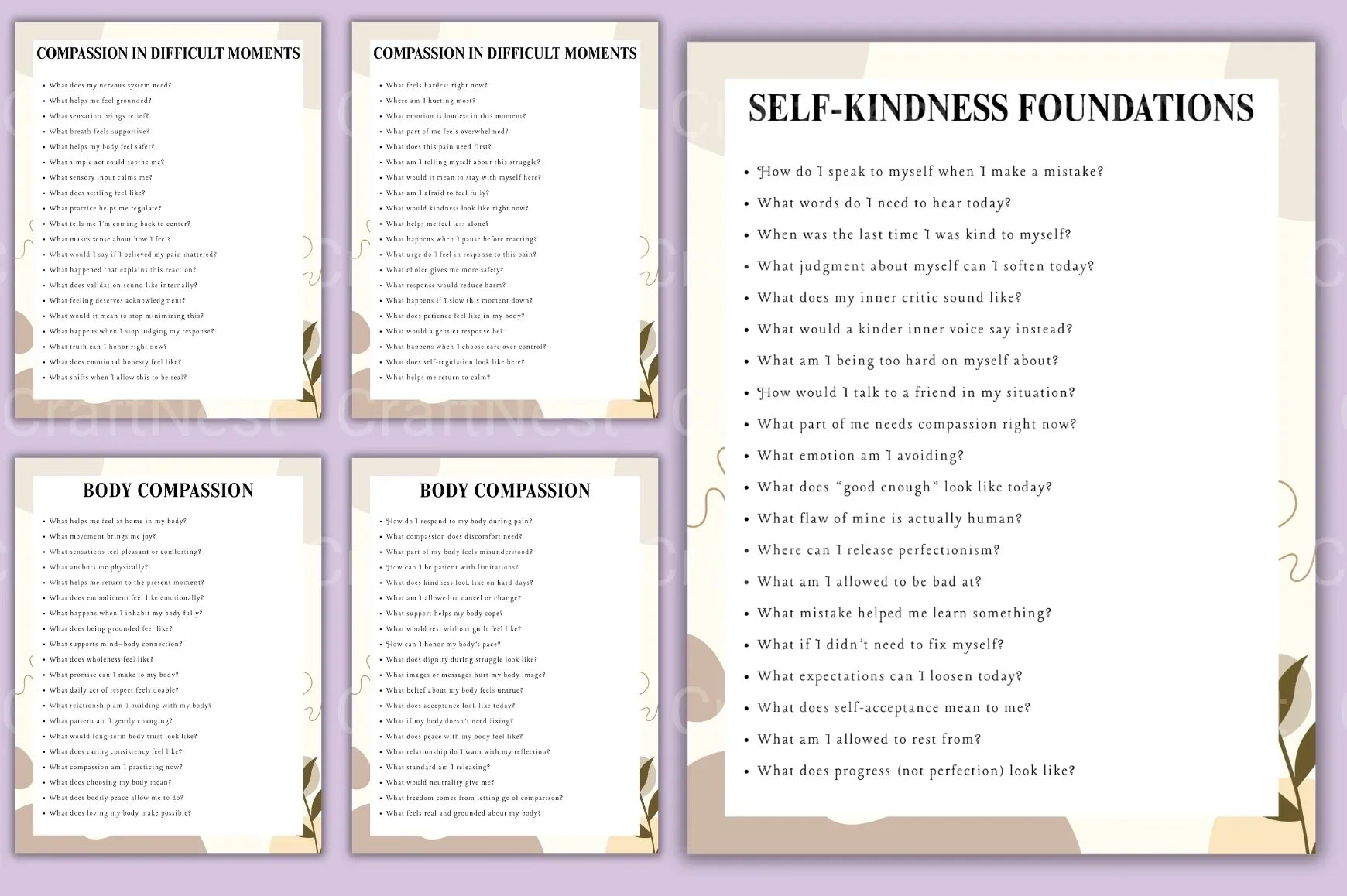 Self-Compassion Prompt Book for Personal Growth - CraftNest - Digital Crafting and Art