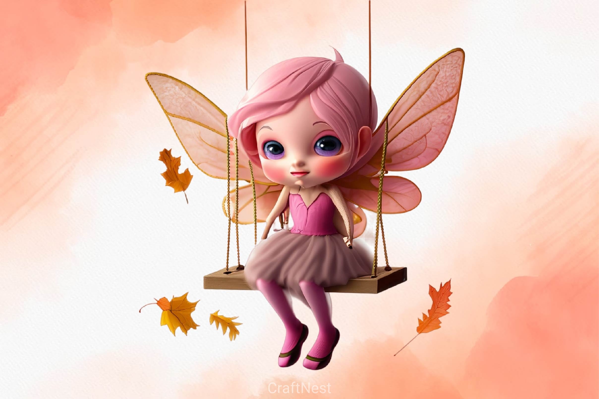 Pink Cute Autumn Fairy With Swing Clipart Bundle - CraftNest - Digital Crafting and Art