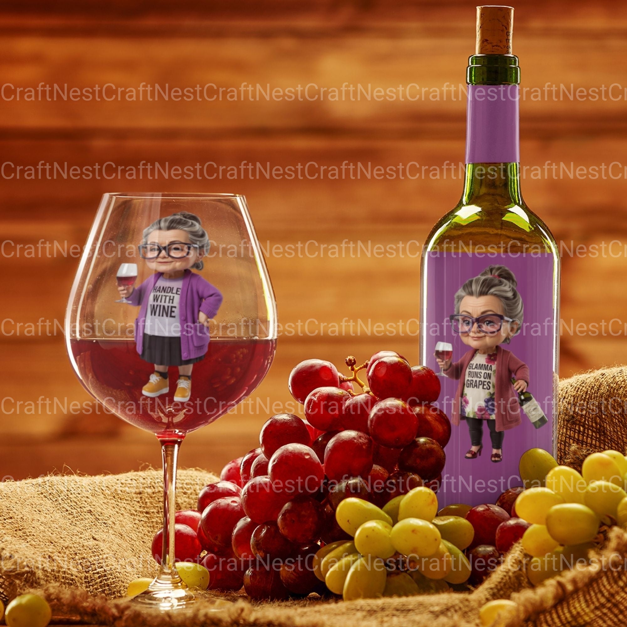 Wine Drinking Granny Clipart Bundle - CraftNest - Digital Crafting and Art