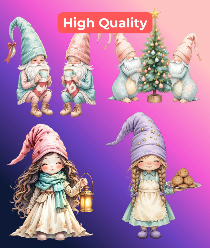 Pastel Christmas Gnomes Clipart Bundle - CraftNest - Digital Crafting and Art