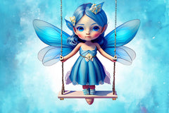Blue Cute Fairy With Swing Clipart Bundle - CraftNest - Digital Crafting and Art