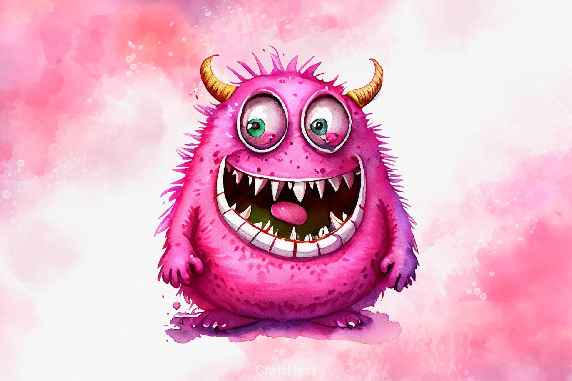 Pink Funny Monster 3D Clipart Bundle - CraftNest - Digital Crafting and Art
