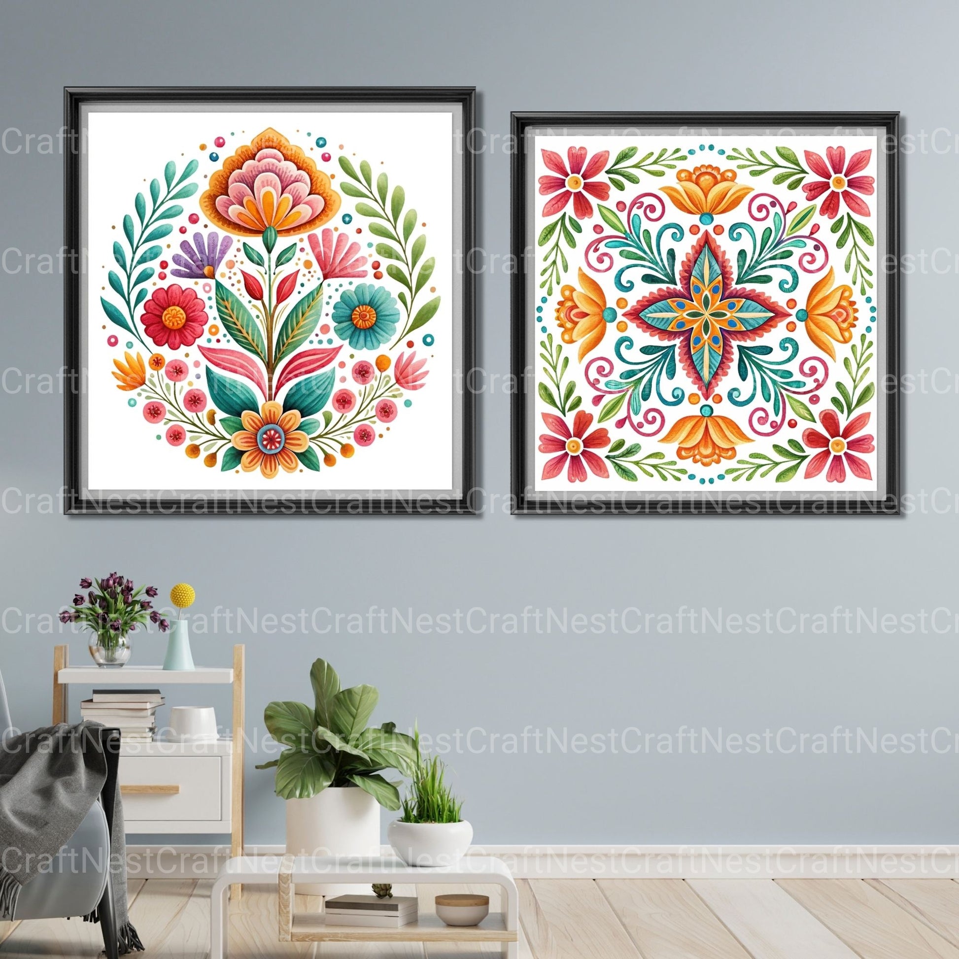 Mexican Embroidery Flowers Clipart Bundle - CraftNest - Digital Crafting and Art