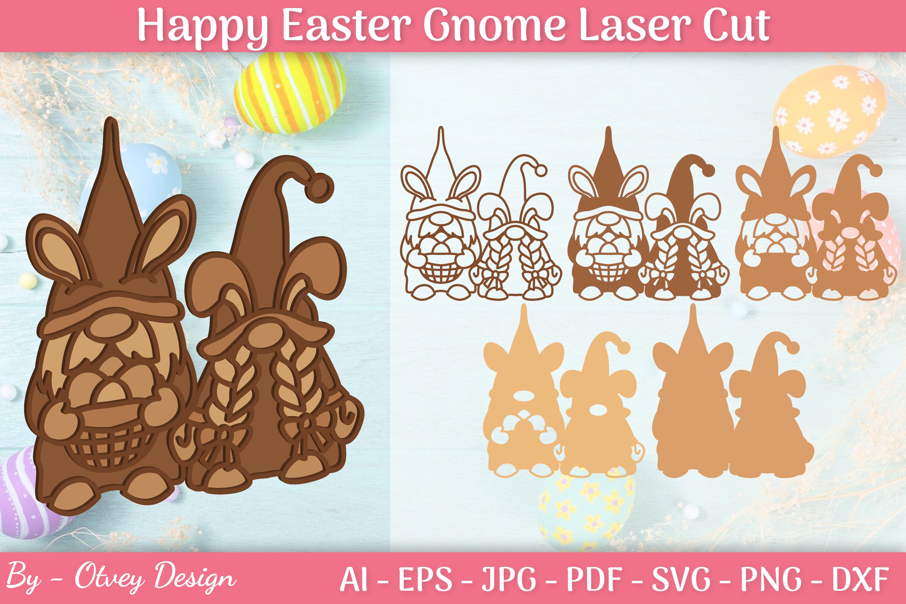 Easter Gnome Laser Cut SVG Bundle 9 - CraftNest - Digital Crafting and Art