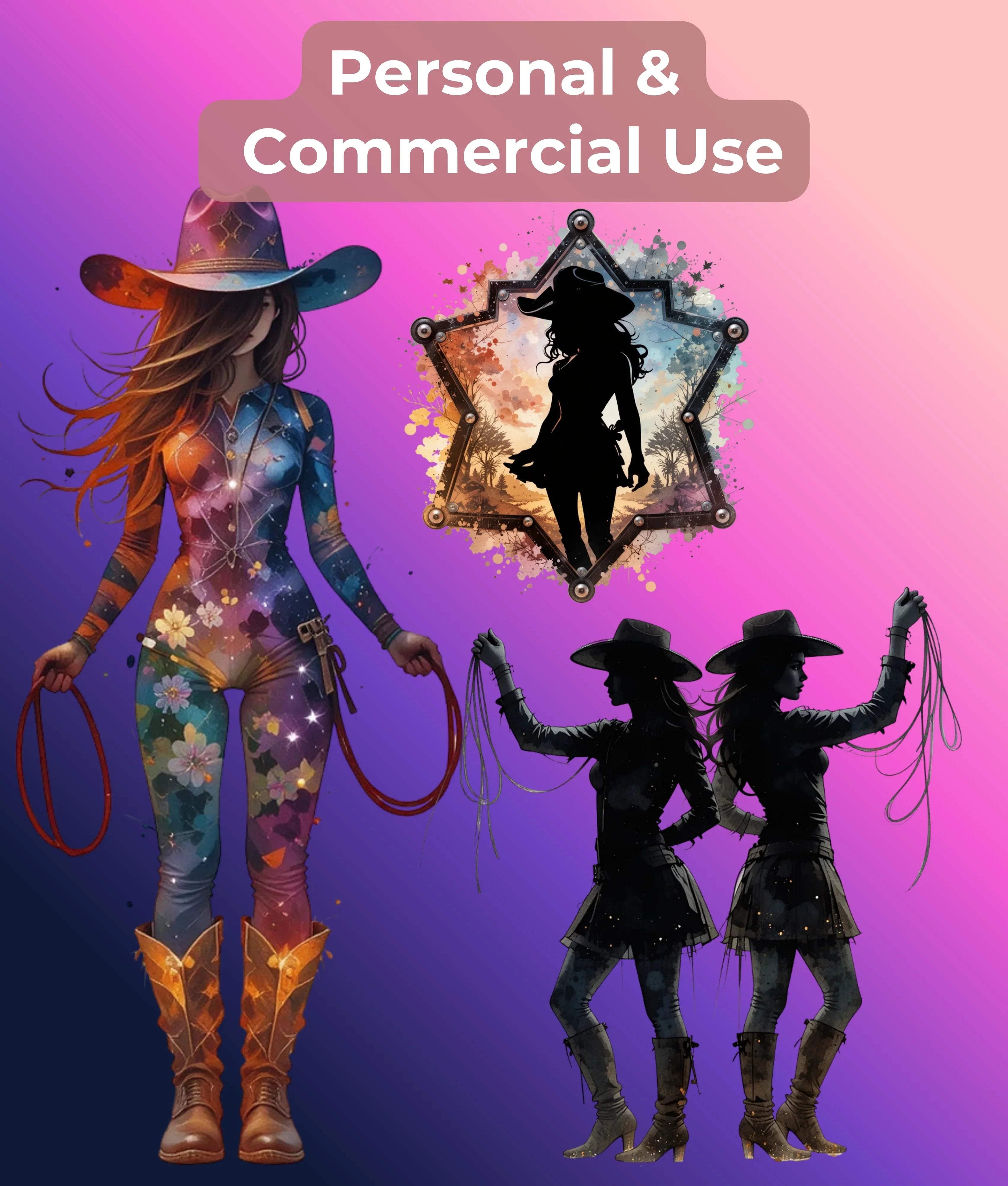 Cowgirl Silhouette Clipart Bundle - CraftNest - Digital Crafting and Art