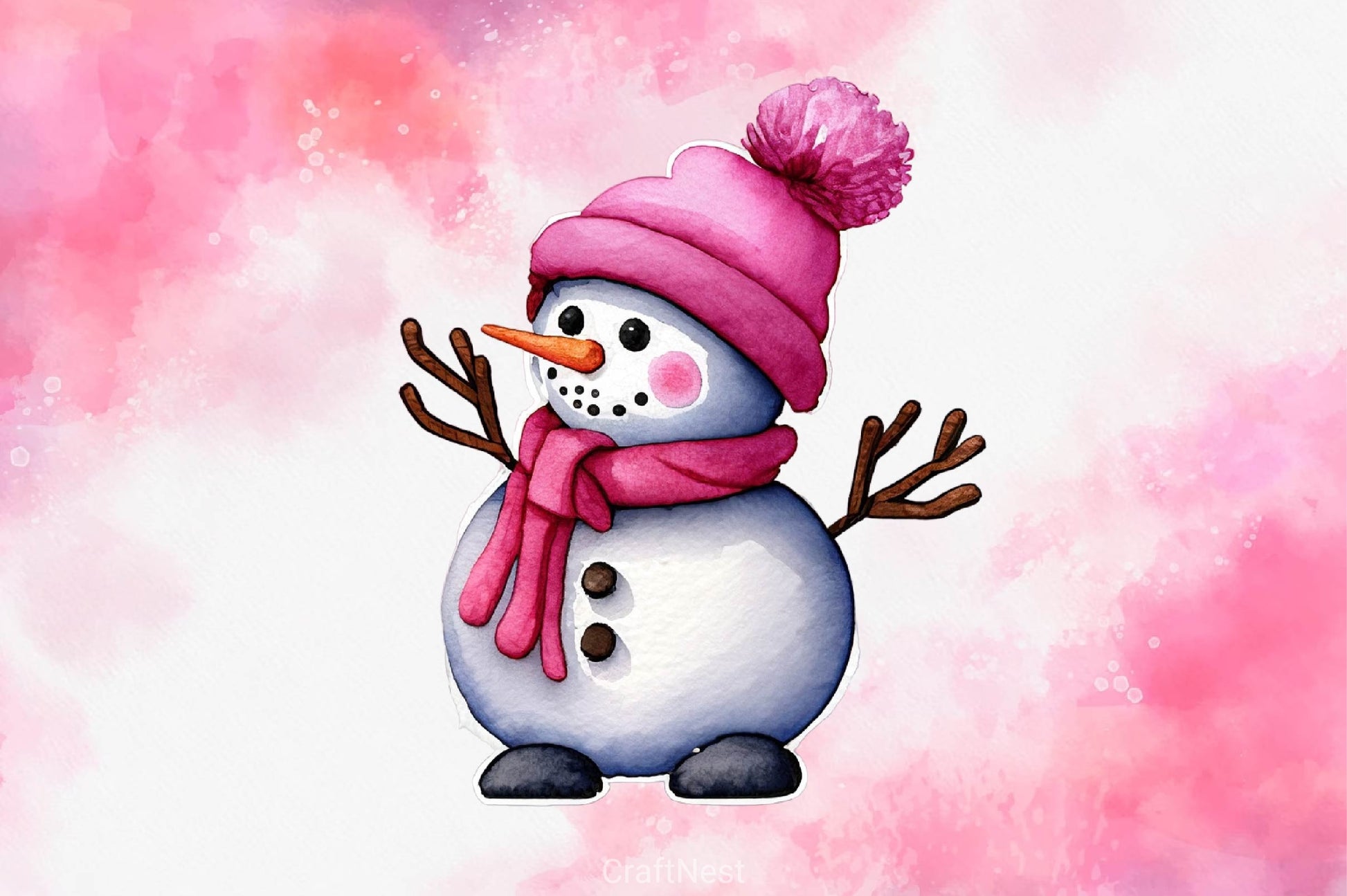 Cute Pink Color Snowman Christmas Clipart Bundle - CraftNest - Digital Crafting and Art