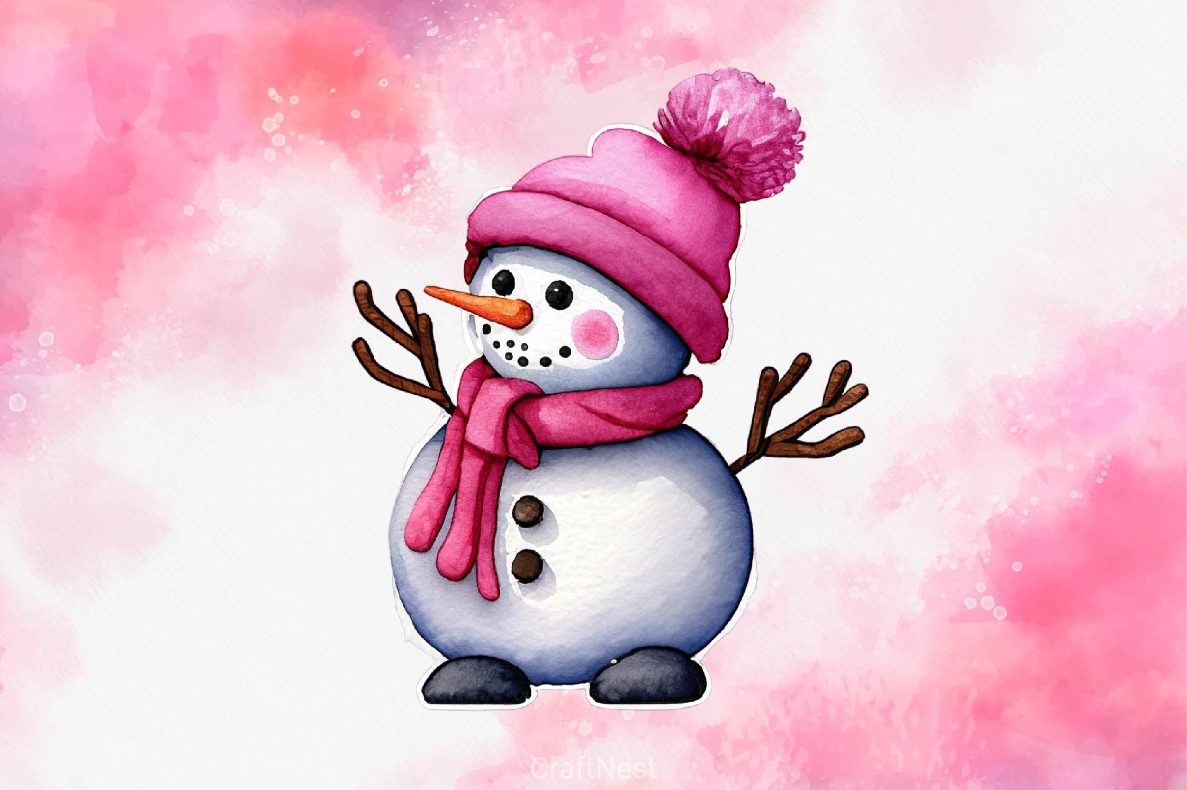 Cute Pink Color Snowman Christmas Clipart Bundle - CraftNest - Digital Crafting and Art