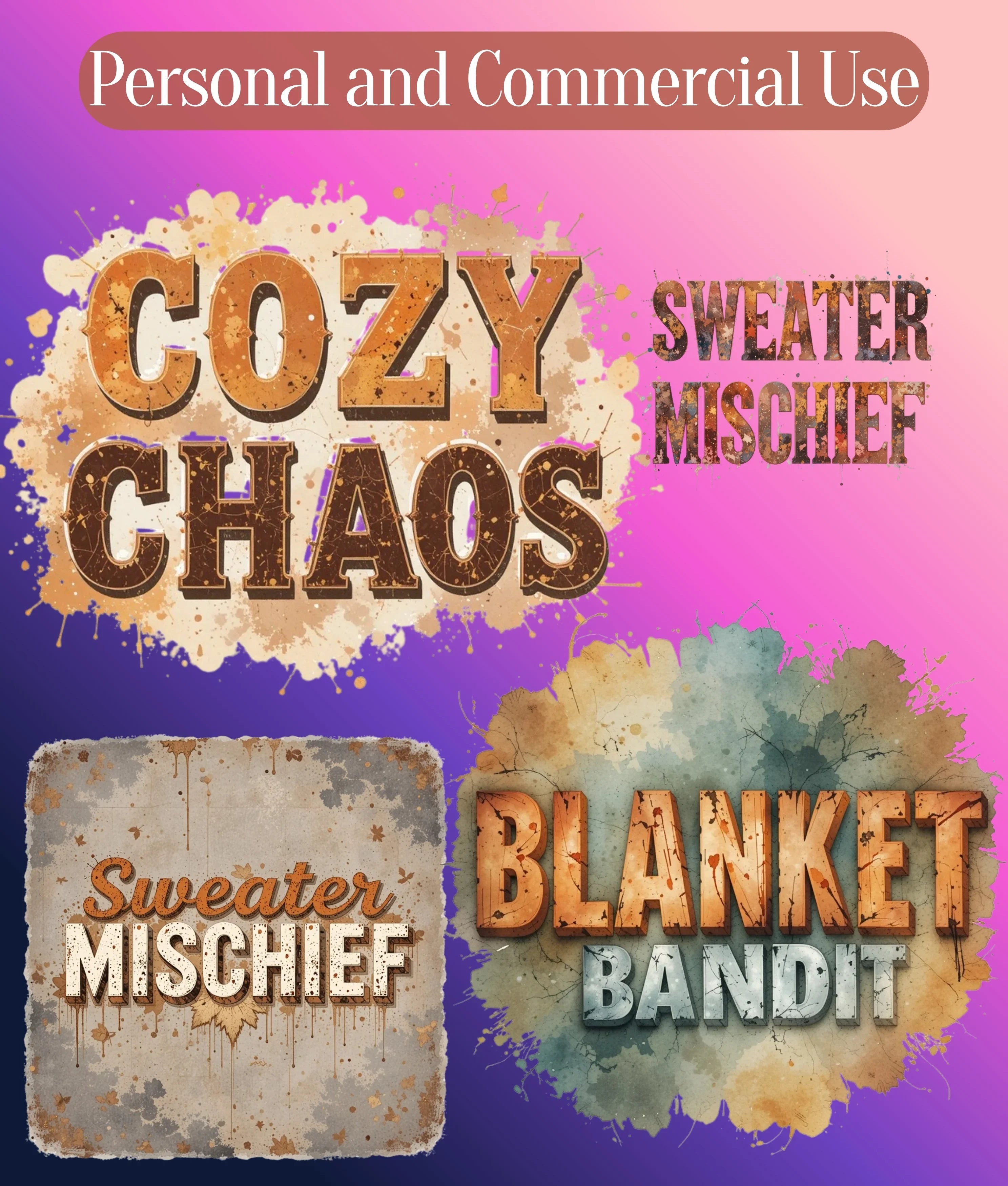 Fall Retro Distressed Text Clipart Bundle - CraftNest - Digital Crafting and Art