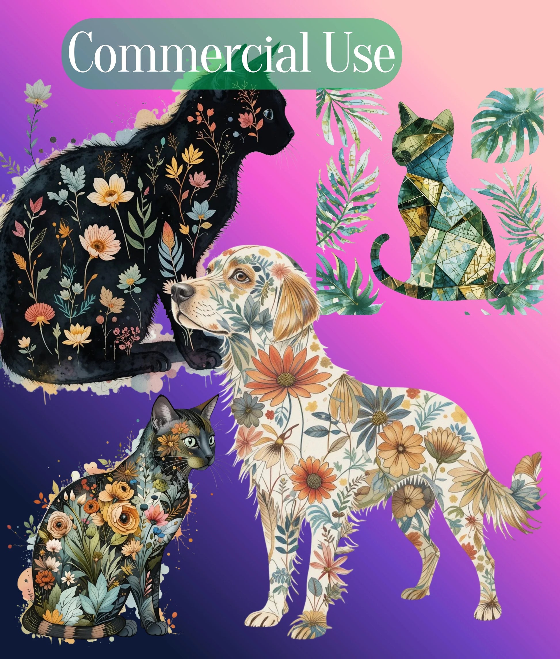 Floral Animal Silhouette Clipart Bundle - CraftNest - Digital Crafting and Art