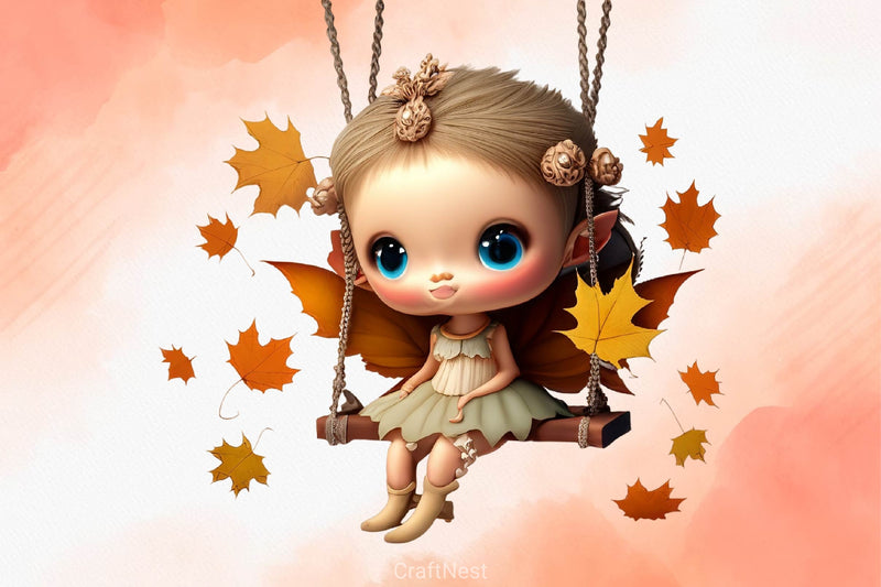 Pink Cute Autumn Fairy With Swing Clipart Bundle - CraftNest - Digital Crafting and Art