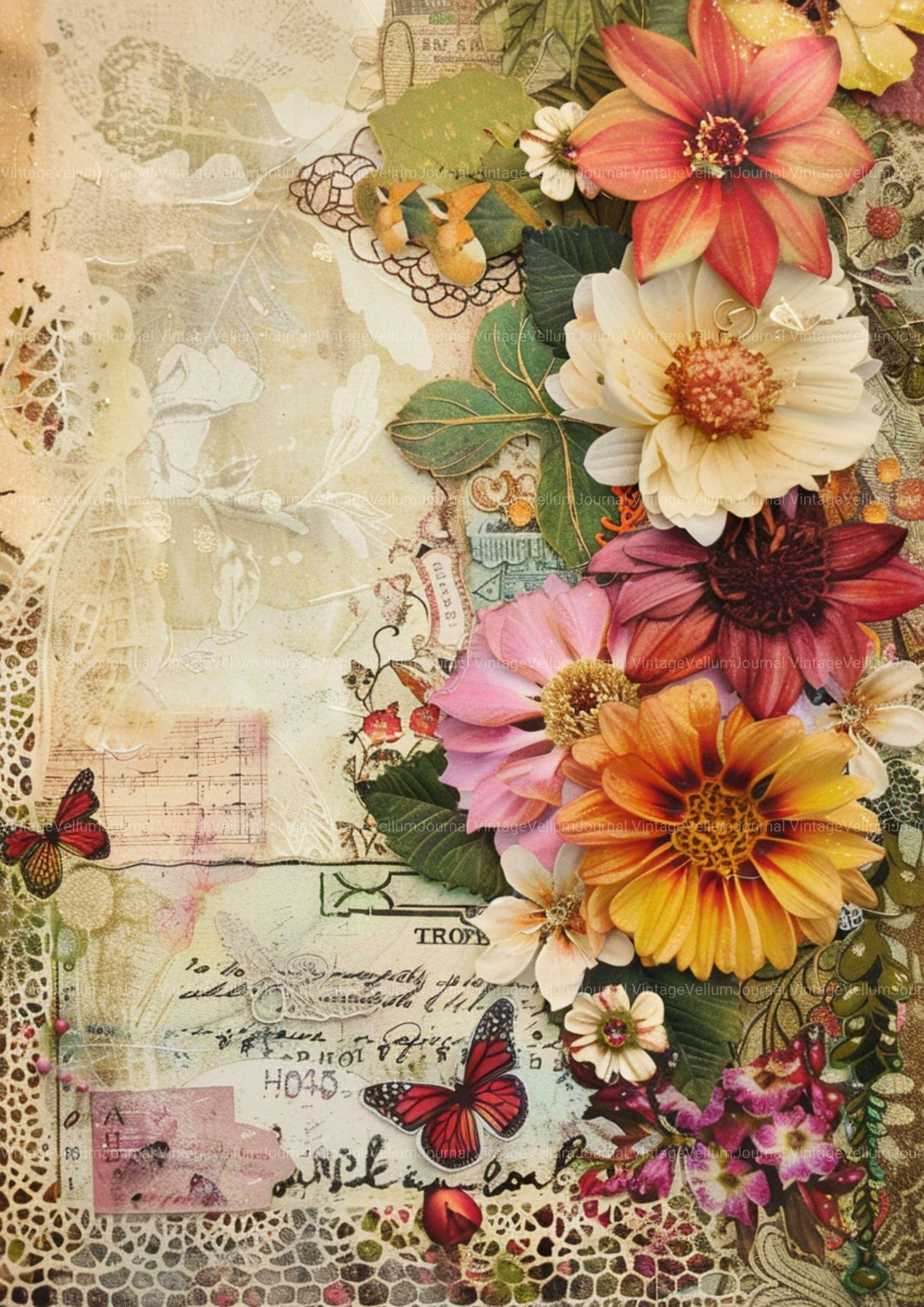 Floral Tapestry Junk Journal Pages - CraftNest - Digital Crafting and Art
