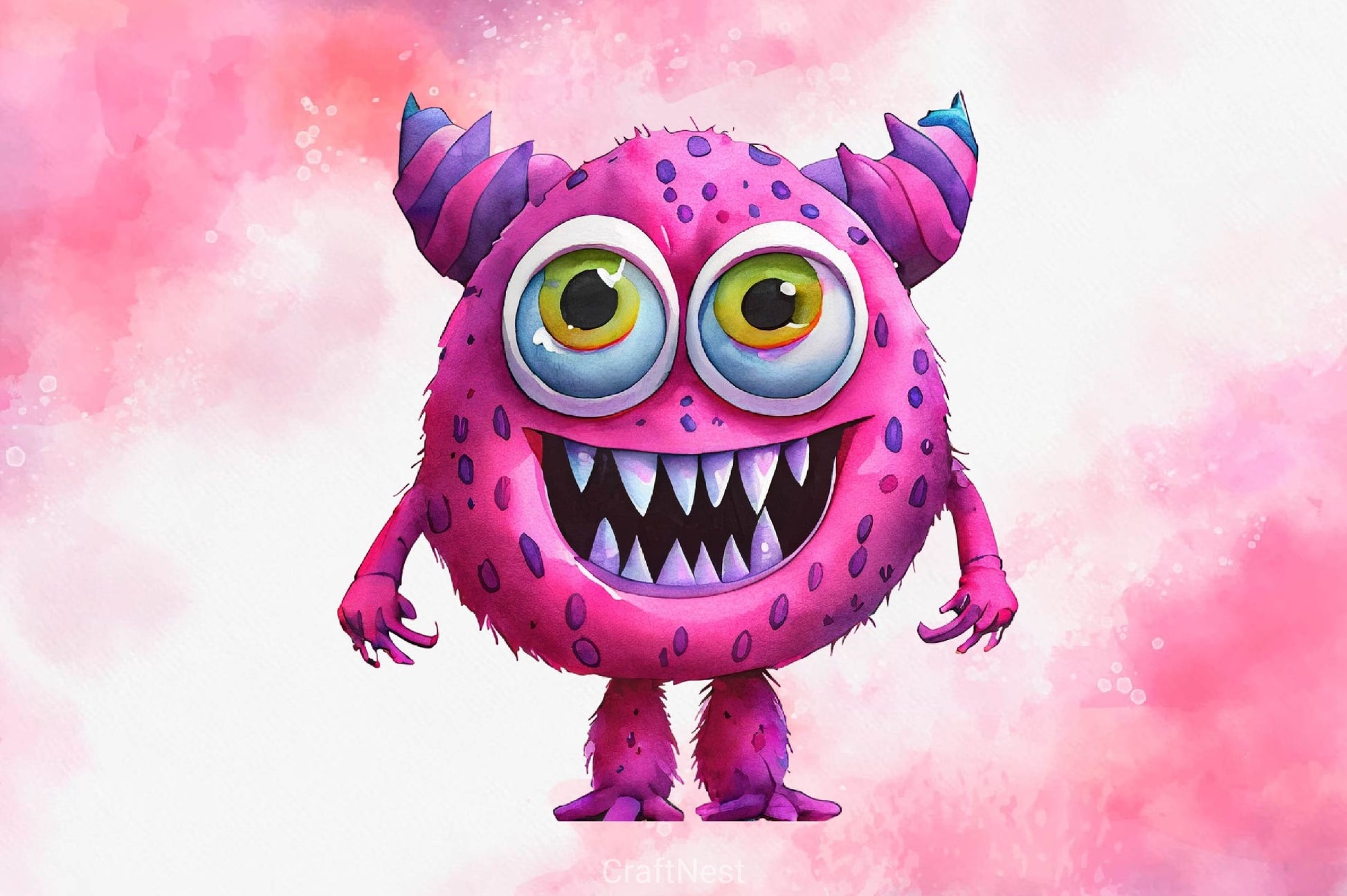 Pink Funny Monster 3D Clipart Bundle - CraftNest - Digital Crafting and Art