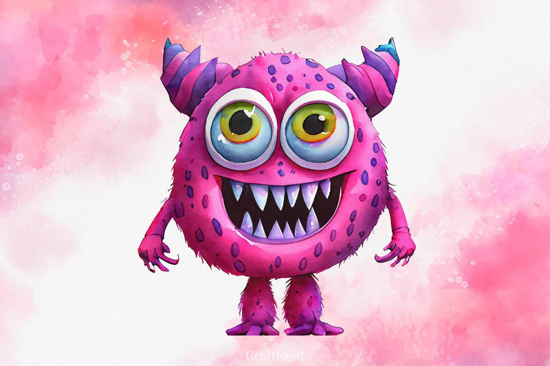 Pink Funny Monster 3D Clipart Bundle - CraftNest - Digital Crafting and Art