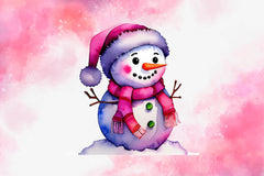 Cute Pink Color Snowman Christmas Clipart Bundle - CraftNest - Digital Crafting and Art
