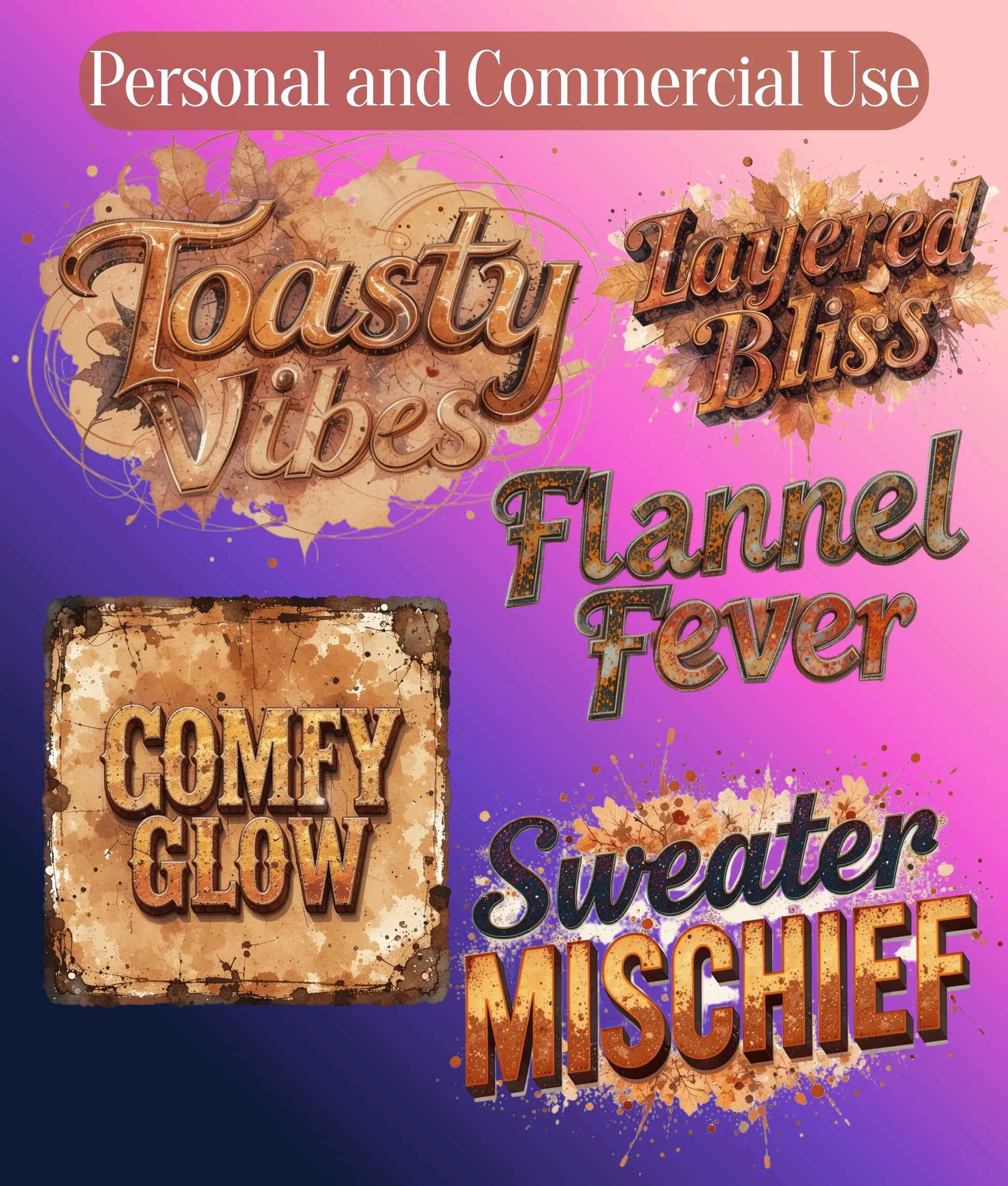 Fall Retro Distressed Text Clipart Bundle - CraftNest - Digital Crafting and Art