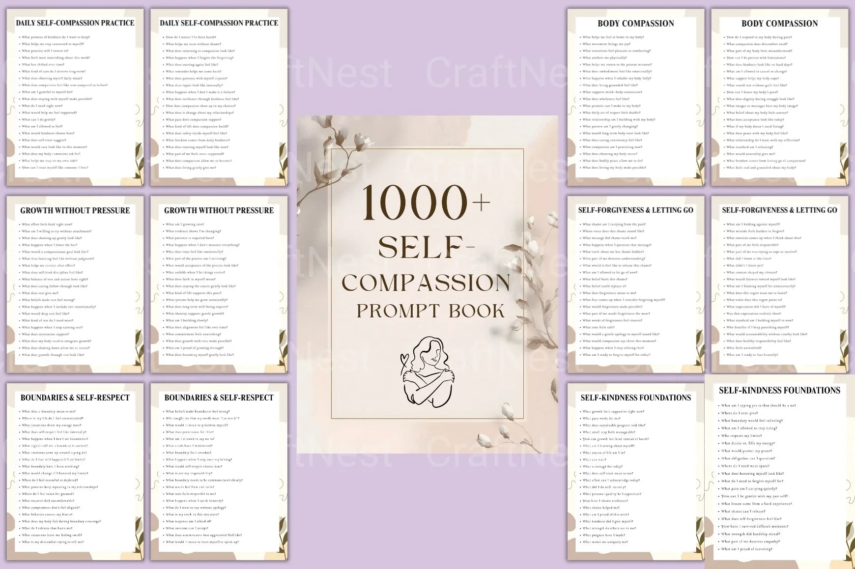 Self-Compassion Prompt Book for Personal Growth - CraftNest - Digital Crafting and Art