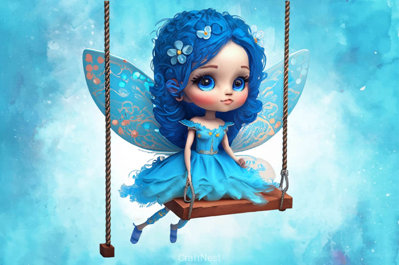 Blue Cute Fairy With Swing Clipart Bundle - CraftNest - Digital Crafting and Art
