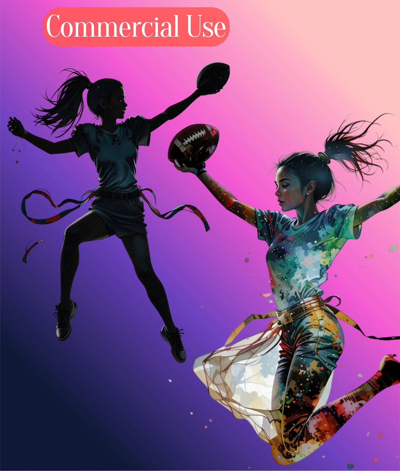 Girls Flag Football Silhouette Clipart Bundle - CraftNest - Digital Crafting and Art