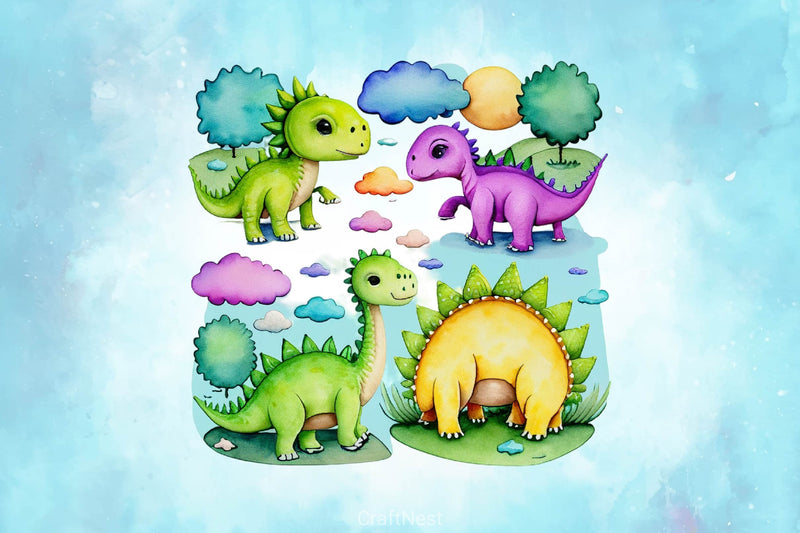 Baby Dinosaur Dragons Clipart Bundle - CraftNest - Digital Crafting and Art