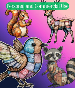 Patchwork Wild Animals Clipart Bundle - CraftNest - Digital Crafting and Art
