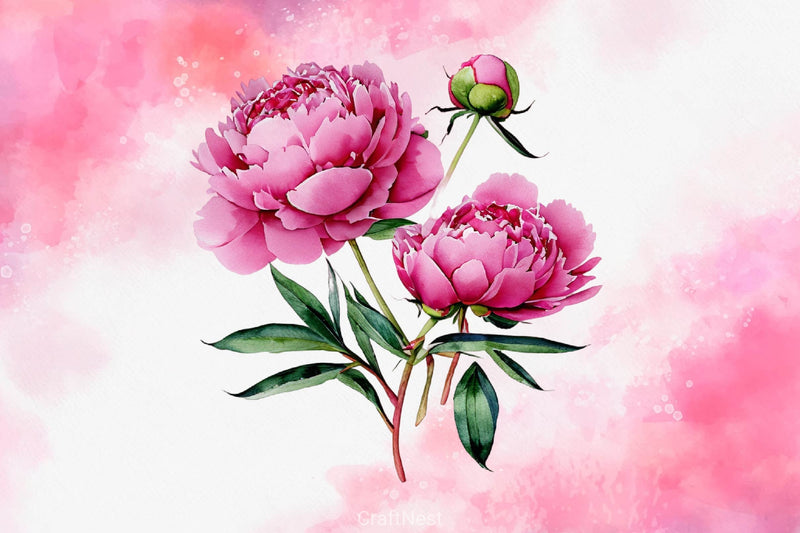 Pink Peony Set Clipart Bundle - CraftNest - Digital Crafting and Art