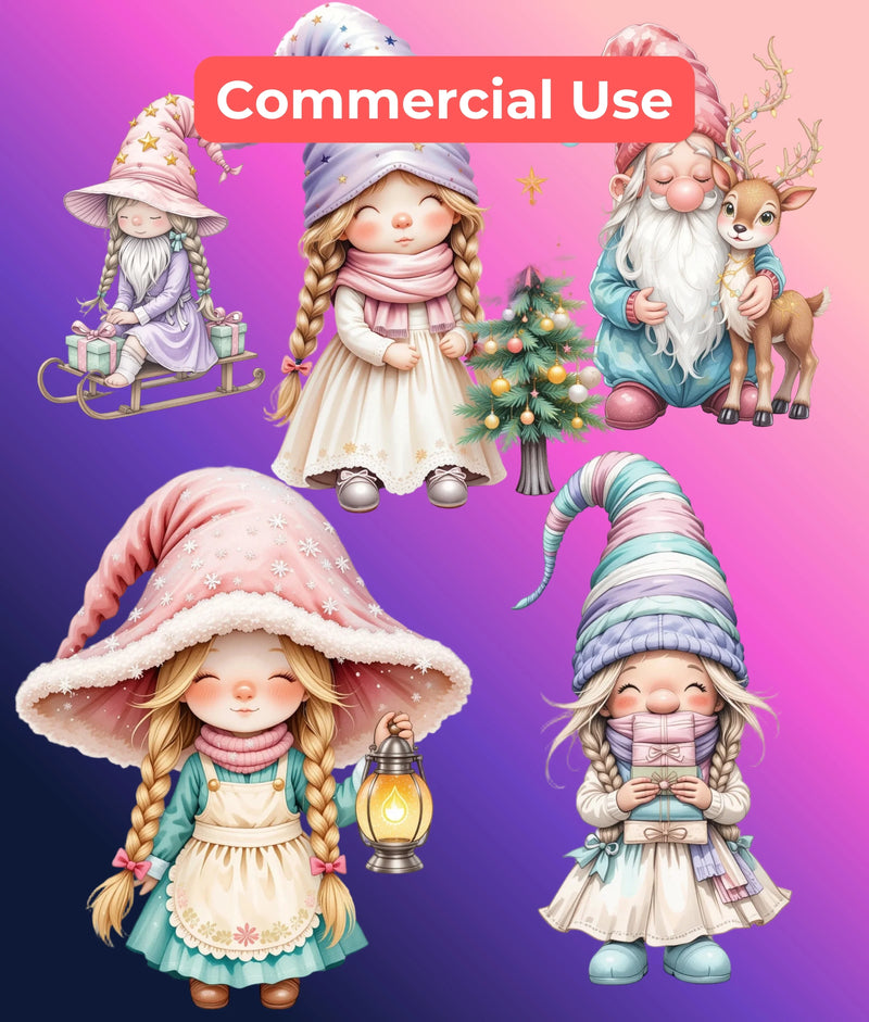Pastel Christmas Gnomes Clipart Bundle - CraftNest - Digital Crafting and Art