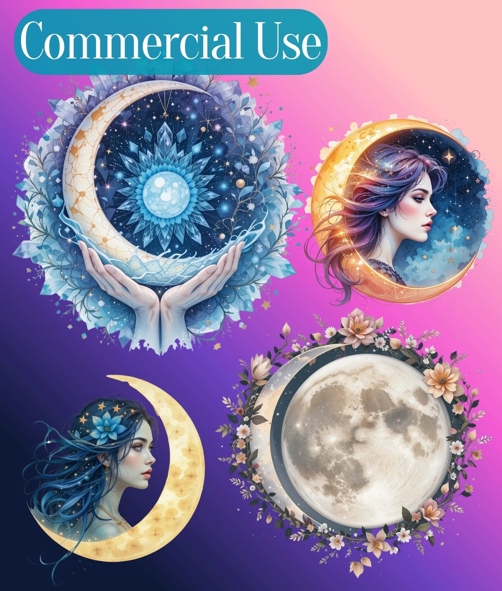 Moon Goddess Clipart Bundle - CraftNest - Digital Crafting and Art