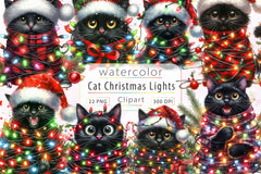 Black Cat Wrapped In Christmas Lights Clipart Bundle - CraftNest - Digital Crafting and Art
