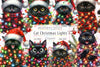 Black Cat Wrapped In Christmas Lights Clipart Bundle