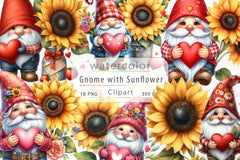 Valentines Gnome With Sunflower Clipart Bundle - CraftNest - Digital Crafting and Art