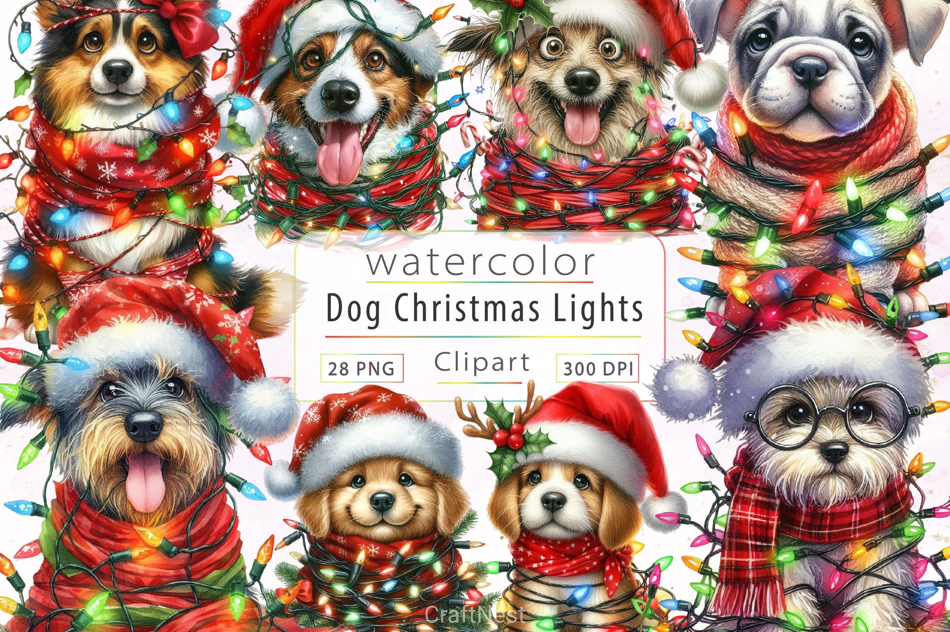 Dog Wrapped In Christmas Lights Clipart Bundle - CraftNest - Digital Crafting and Art