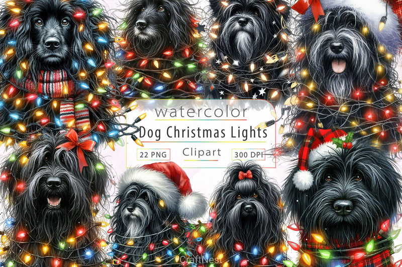 Dog Wrapped In Christmas Lights Clipart Bundle 2 - CraftNest - Digital Crafting and Art