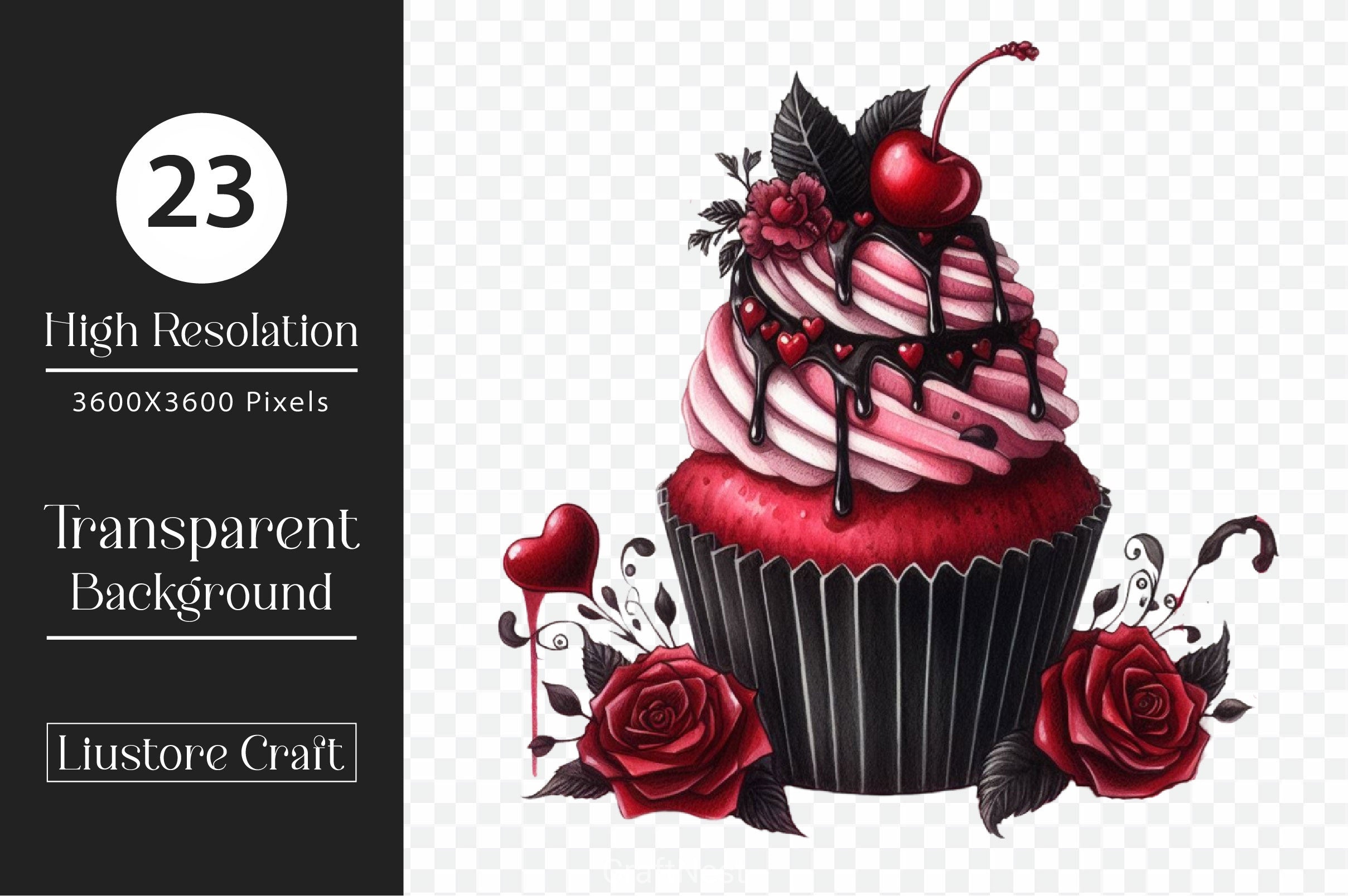 Valentine Gothic Cupcake Clipart Bundle - CraftNest - Digital Crafting and Art