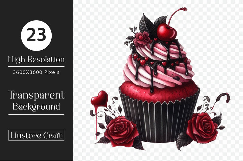 Valentine Gothic Cupcake Clipart Bundle - CraftNest - Digital Crafting and Art