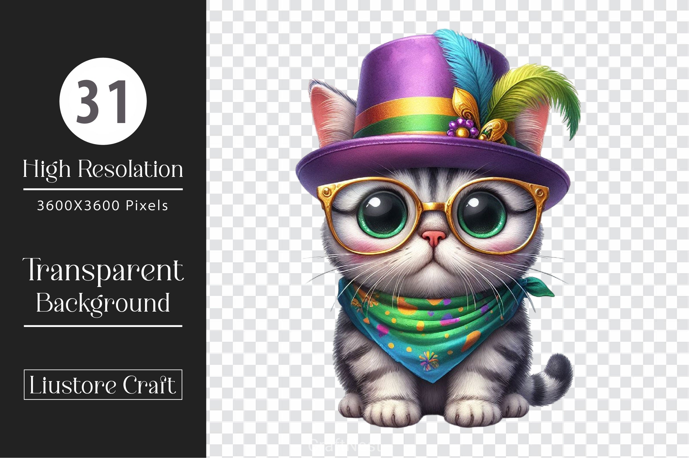 Mardi Gras Cat Clipart Bundle 5 - CraftNest - Digital Crafting and Art