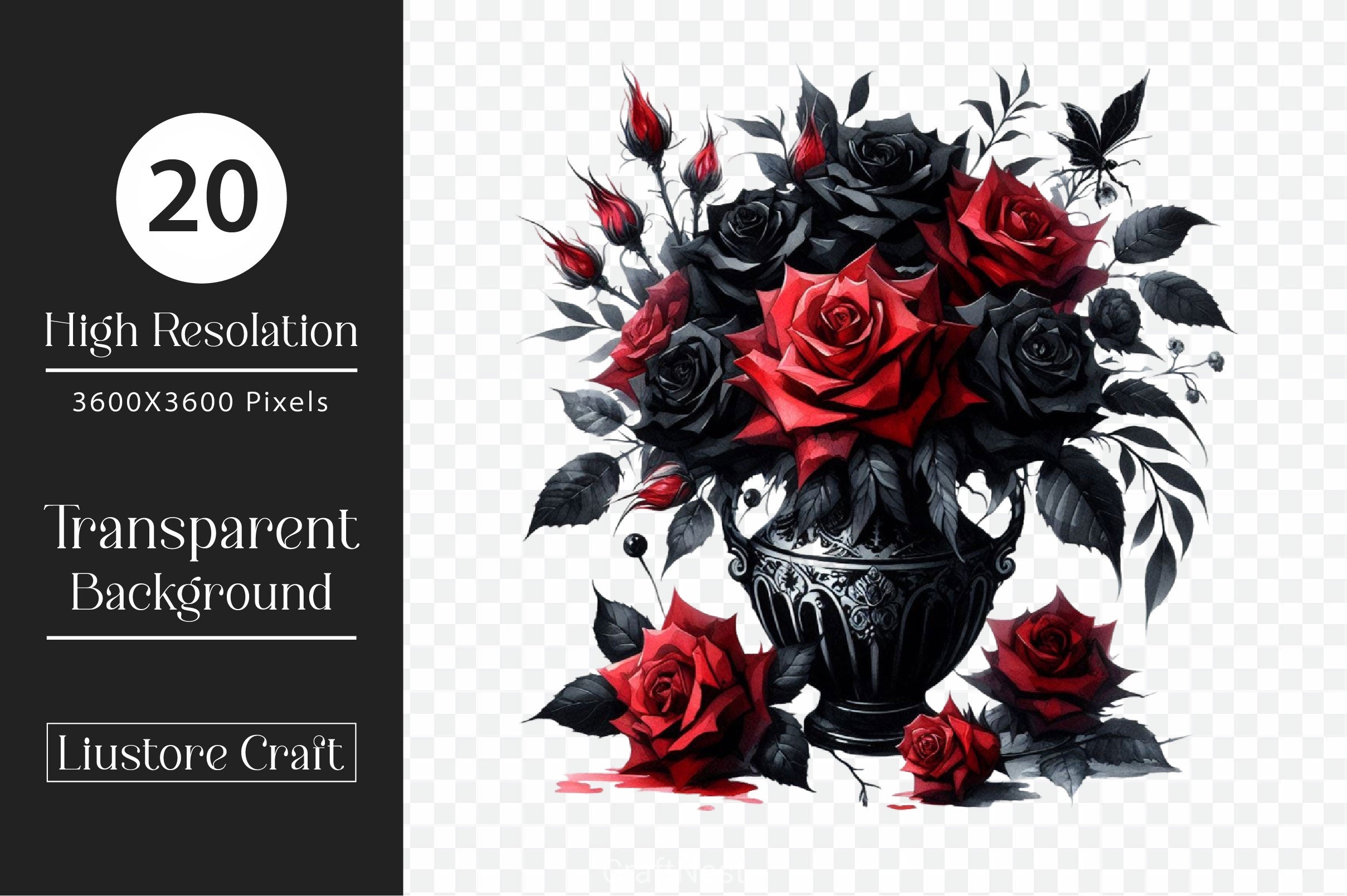 Gothic Roses In Vase Clipart Bundle - CraftNest - Digital Crafting and Art
