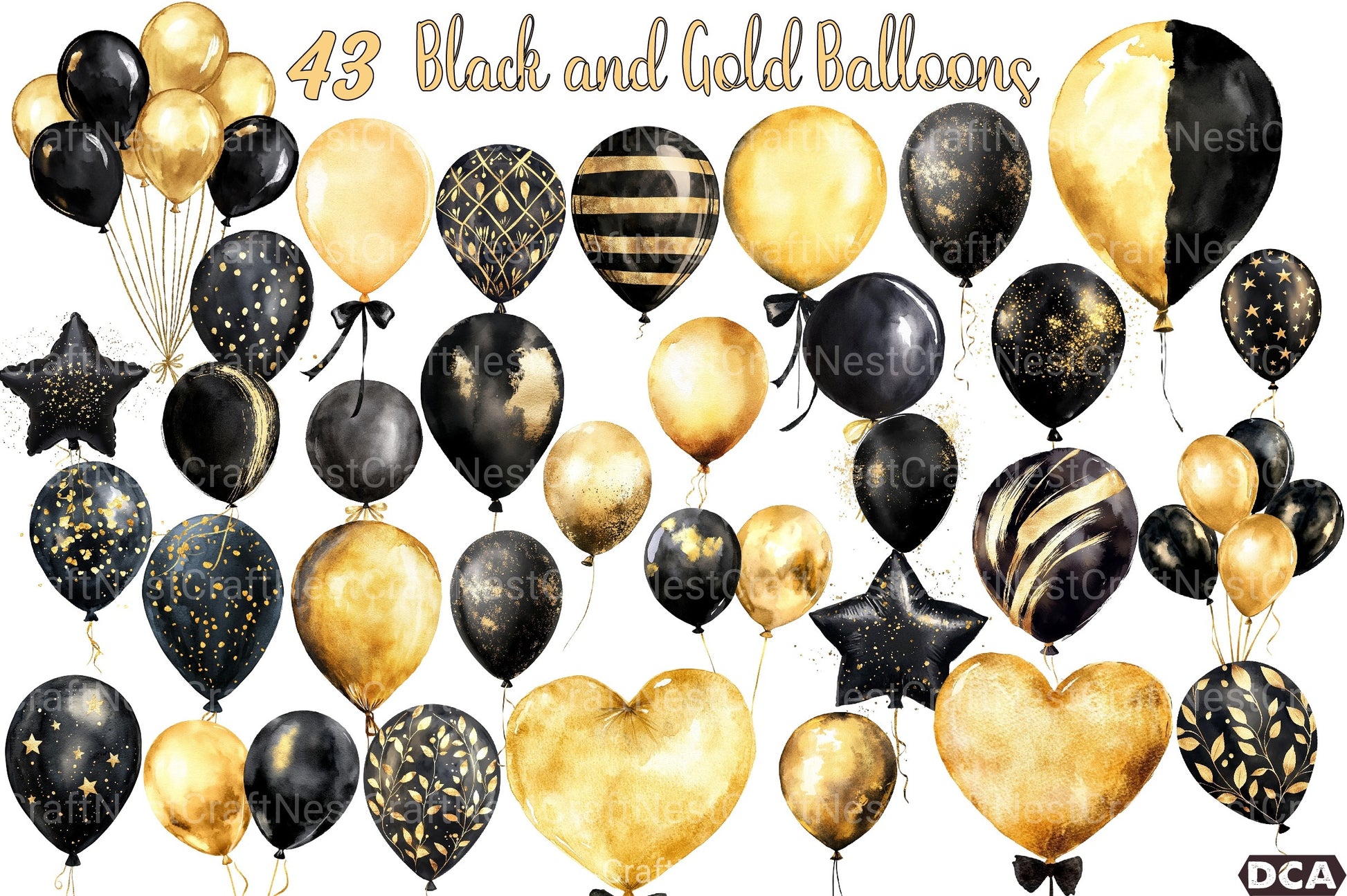 Black and Gold Balloons Clipart Bundle - CraftNest - Digital Crafting and Art