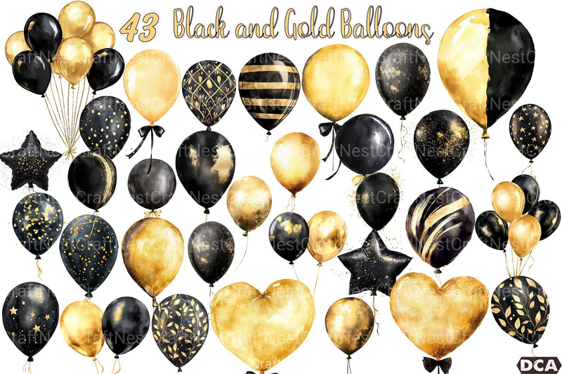 Black and Gold Balloons Clipart Bundle - CraftNest - Digital Crafting and Art