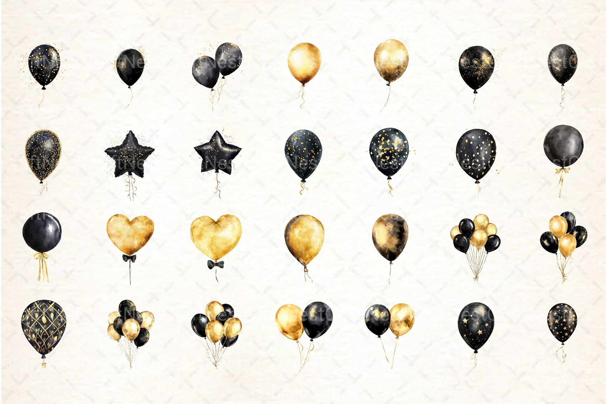 Black and Gold Balloons Clipart Bundle - CraftNest - Digital Crafting and Art