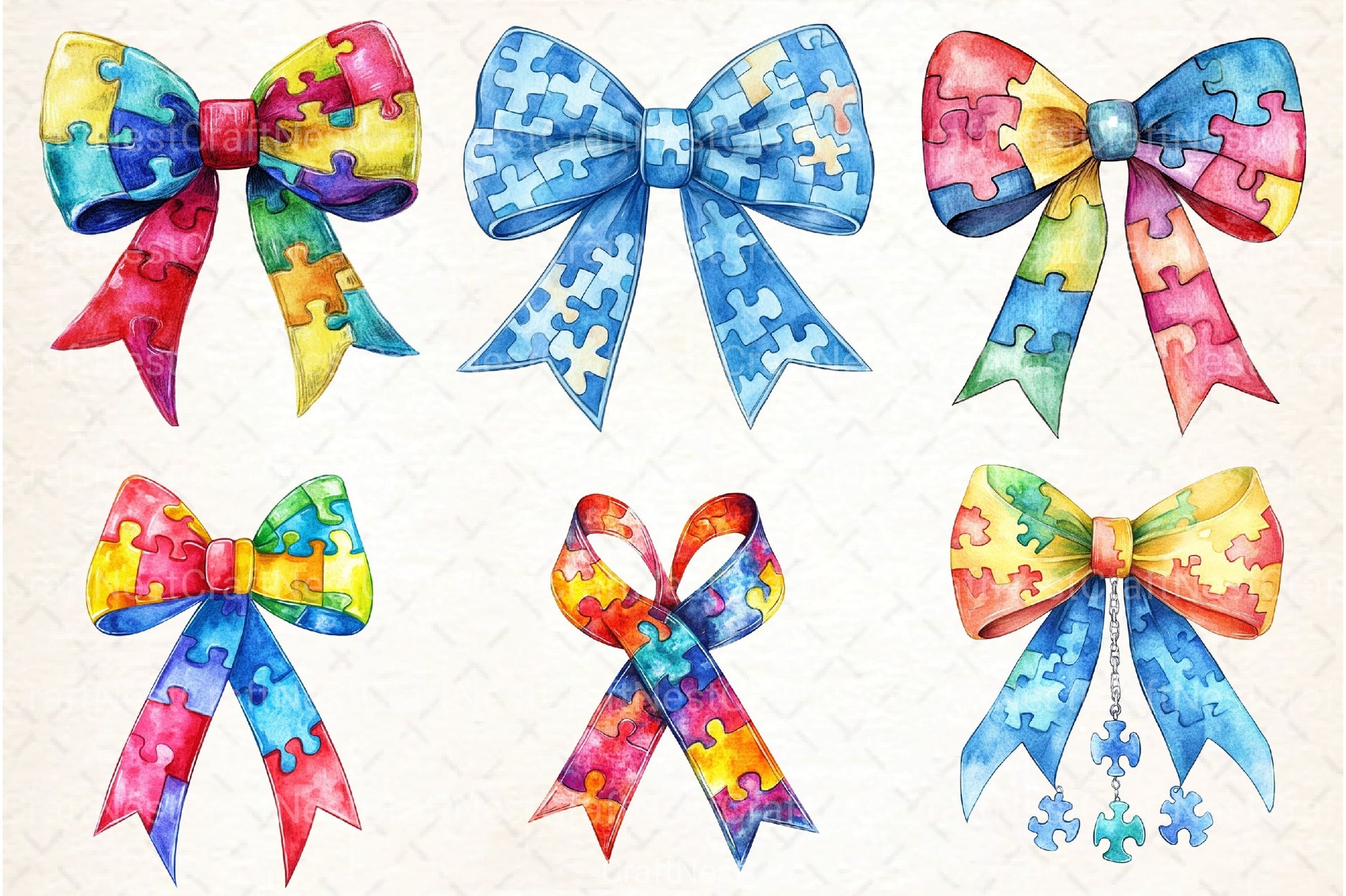 Autism Awareness Bow Clipart Bundle 345 - CraftNest - Digital Crafting and Art