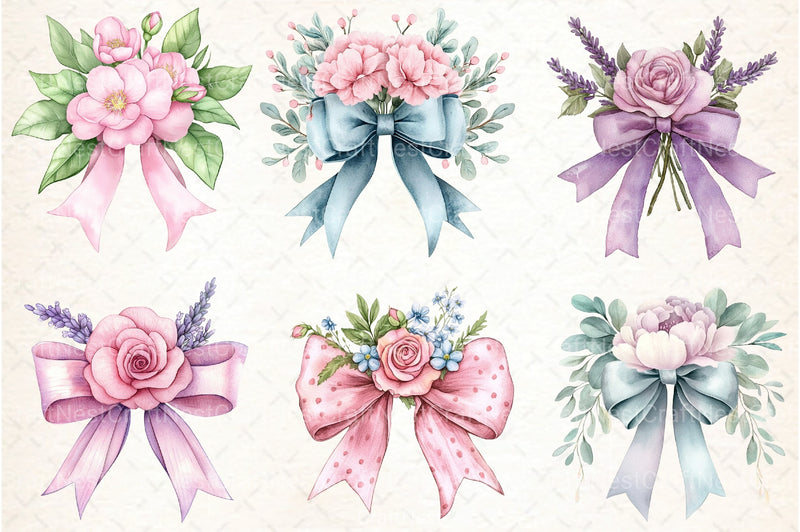Floral Pink Bow Clipart Bundle - CraftNest - Digital Crafting and Art