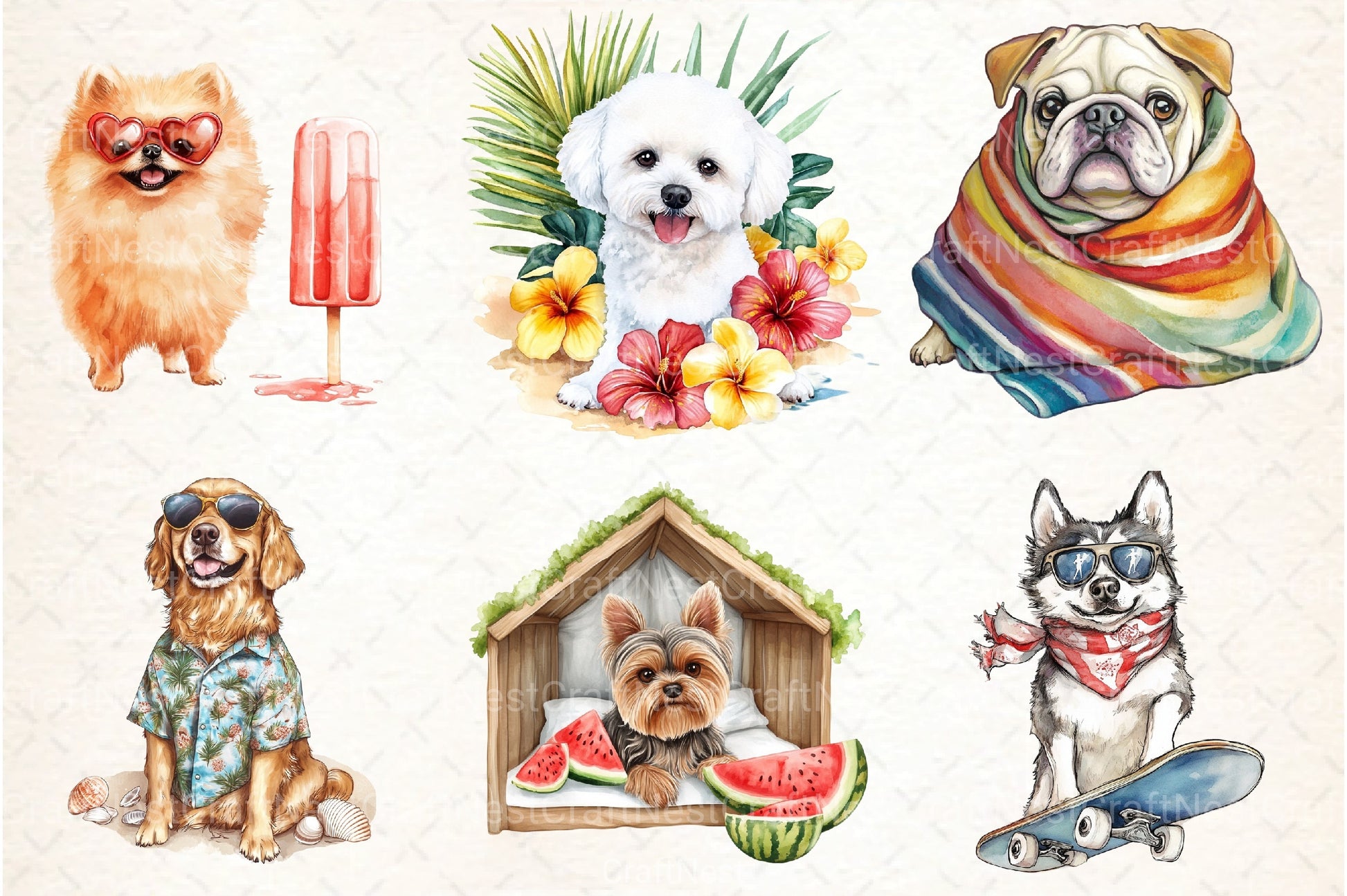 Summer Dogs Clipart Bundle 99 - CraftNest - Digital Crafting and Art