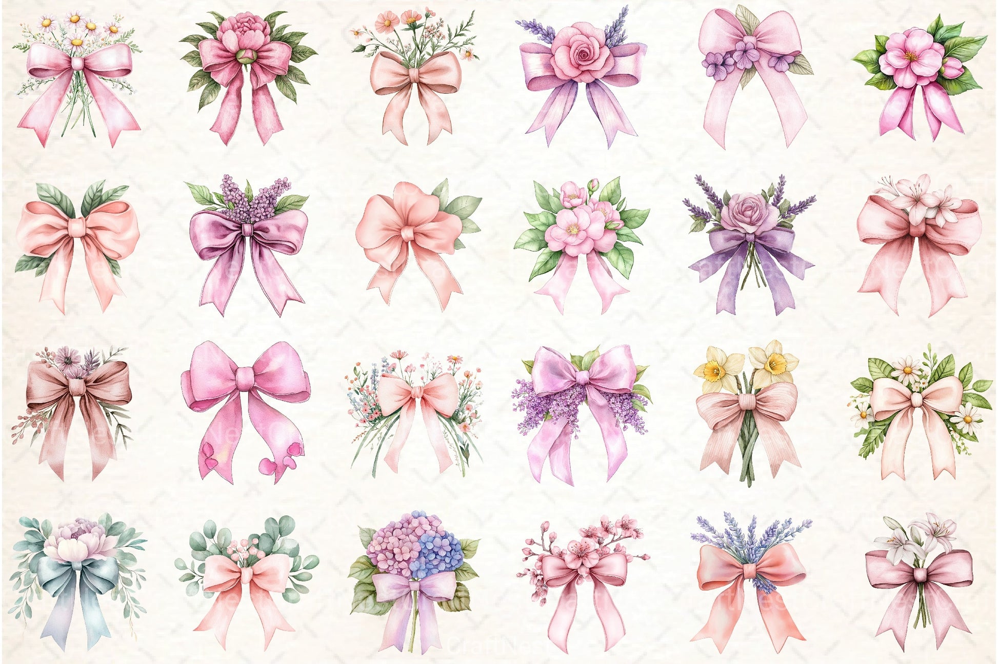 Floral Pink Bow Clipart Bundle - CraftNest - Digital Crafting and Art