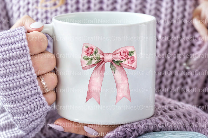 Floral Pink Bow Clipart Bundle - CraftNest - Digital Crafting and Art