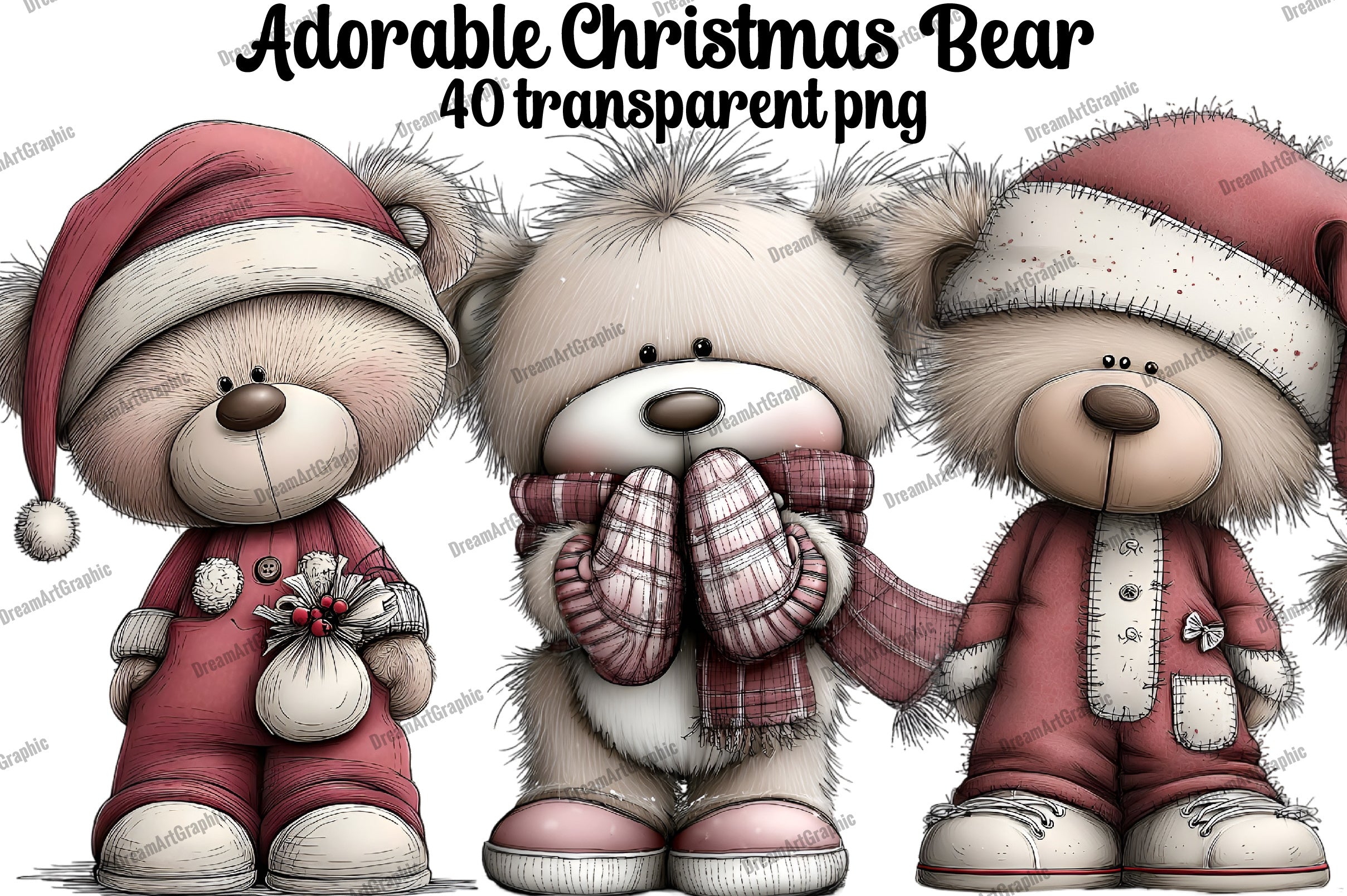 Adorable Christmas Bear Clipart Bundle