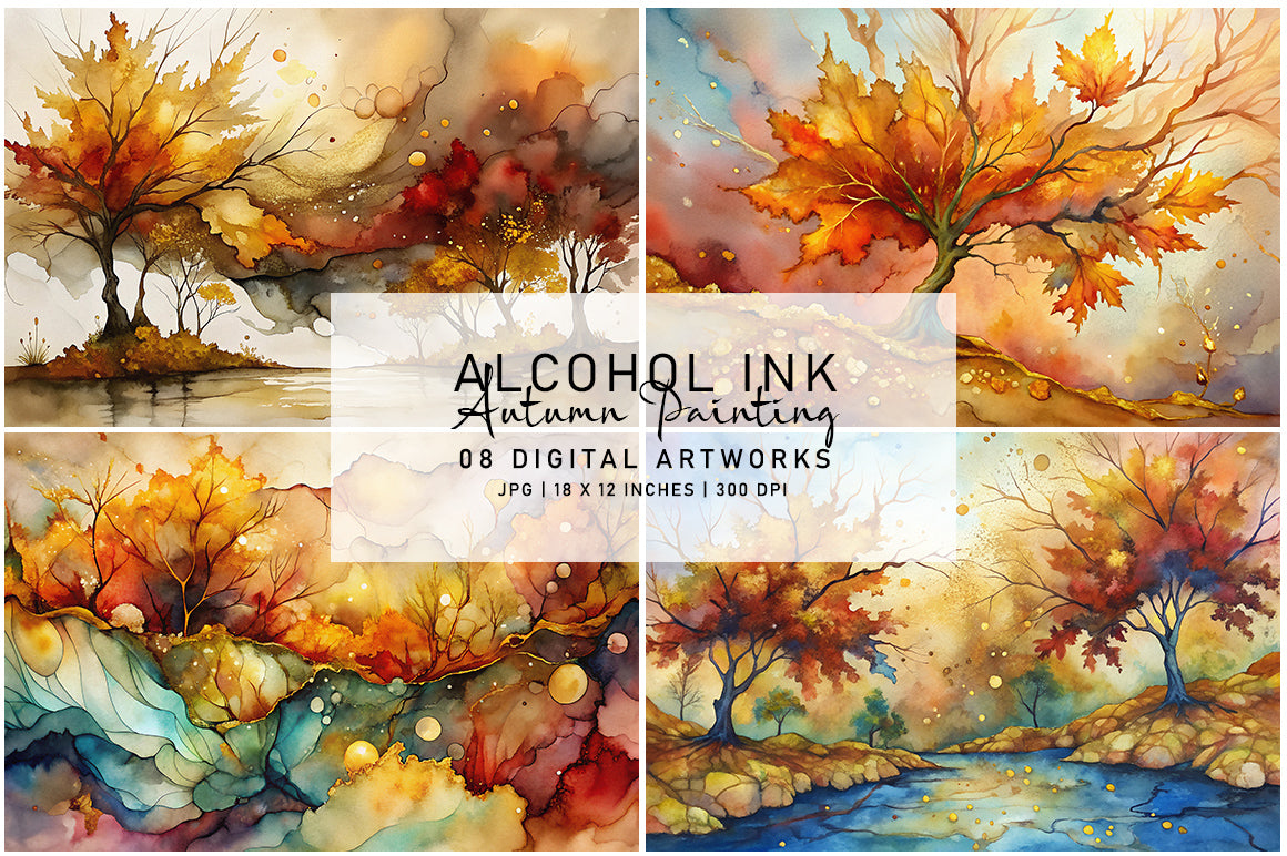 Alcohol Ink Autumn Paintings