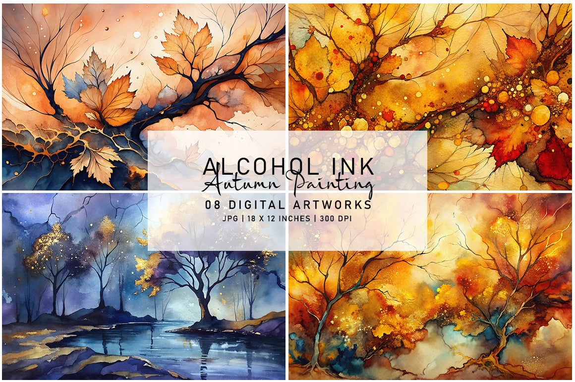 Alcohol Ink Autumn Paintings